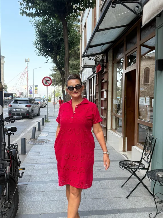 Kırmızı Fisto Desen Elbise 2014