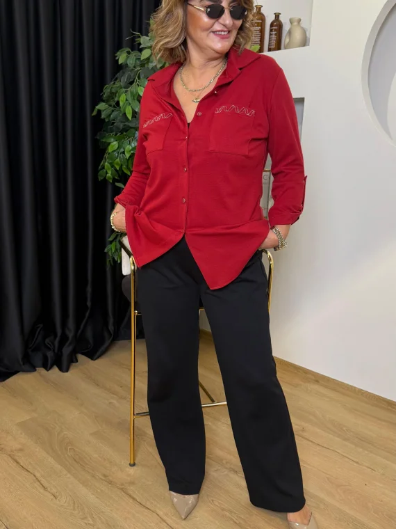 Kırmızı Taş Desenli Gömlek 7003