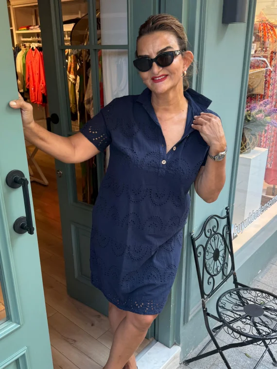 Lacivert Fisto Desen Elbise 2014