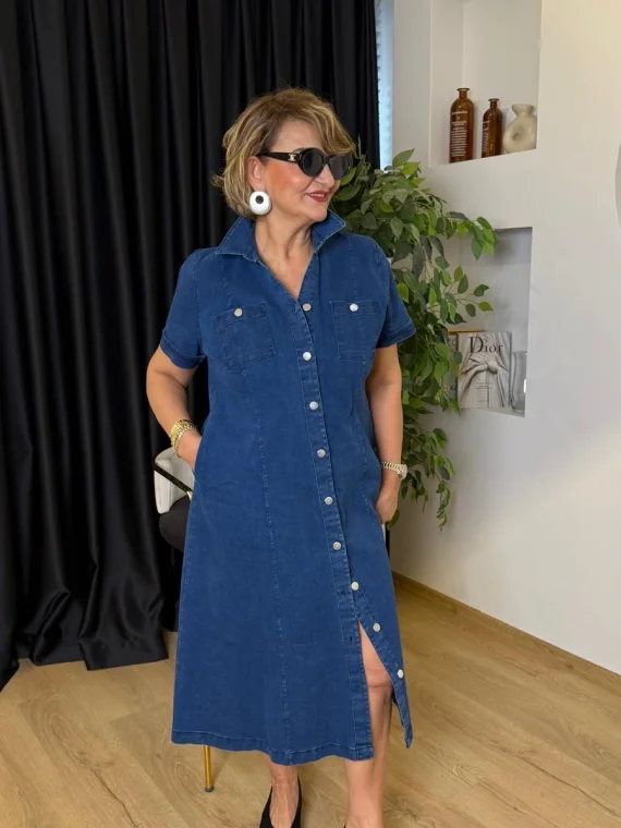 Lacivert Kot Elbise 5523