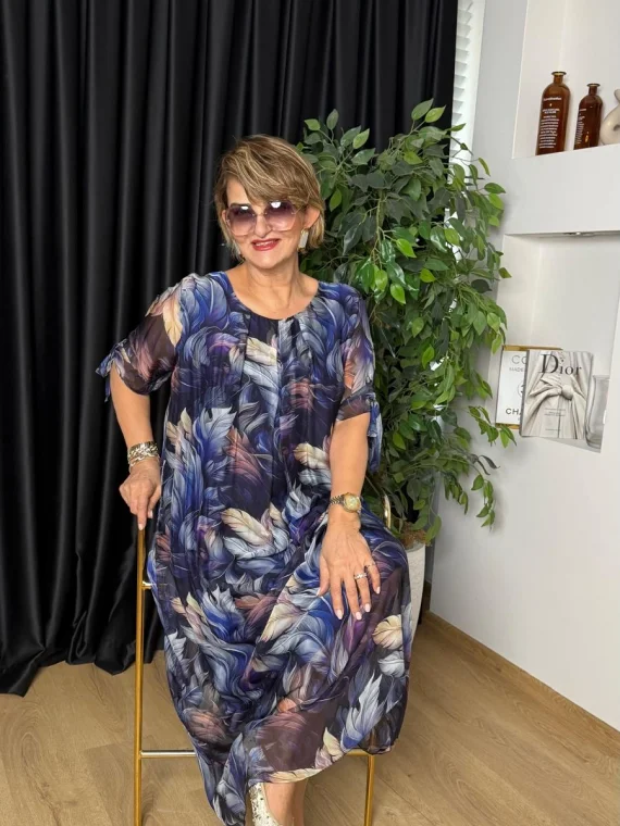 Lacivert Renkli Desenli Elbise 22315K