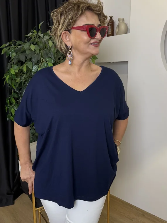 Lacivert V Yaka Bluz 613