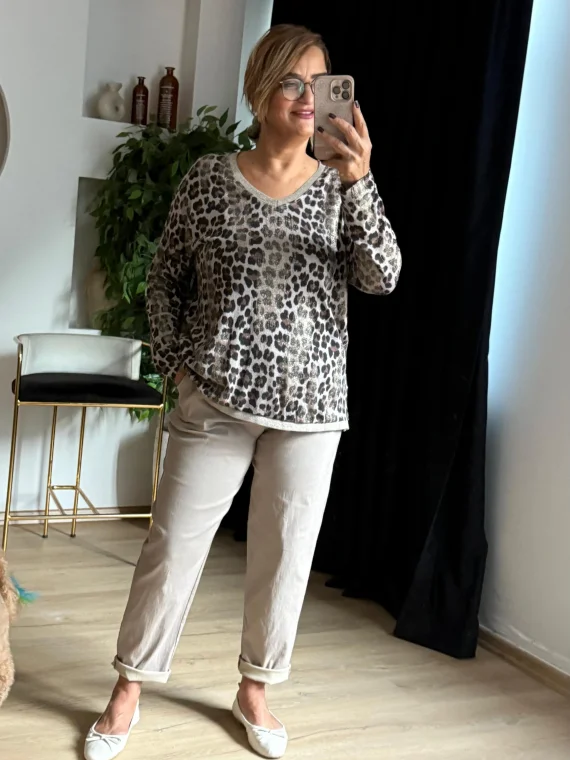 Leopar Desen Simli Bluz 21812