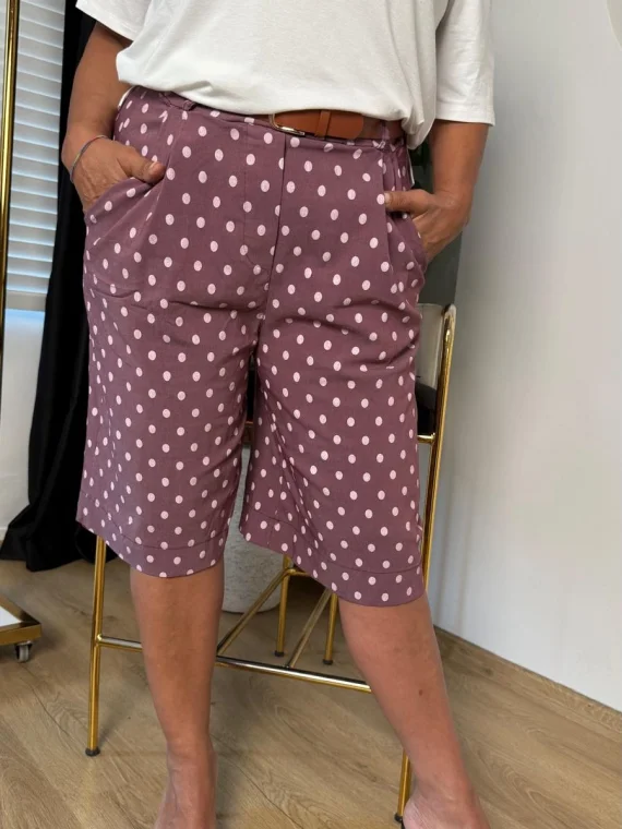 Leylak Rengi Puantiye Desen Kemerli Gabardin Kapri 8807