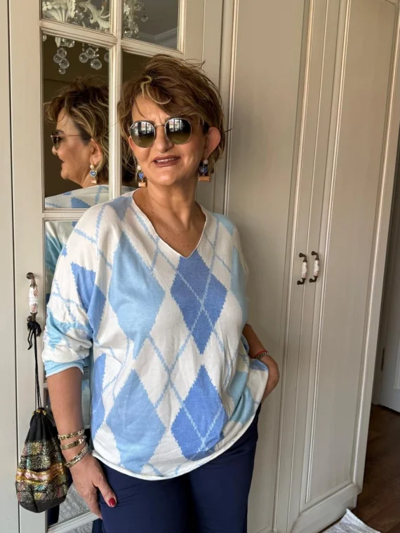 Mavi Baklava Desen Bluz 20661-26