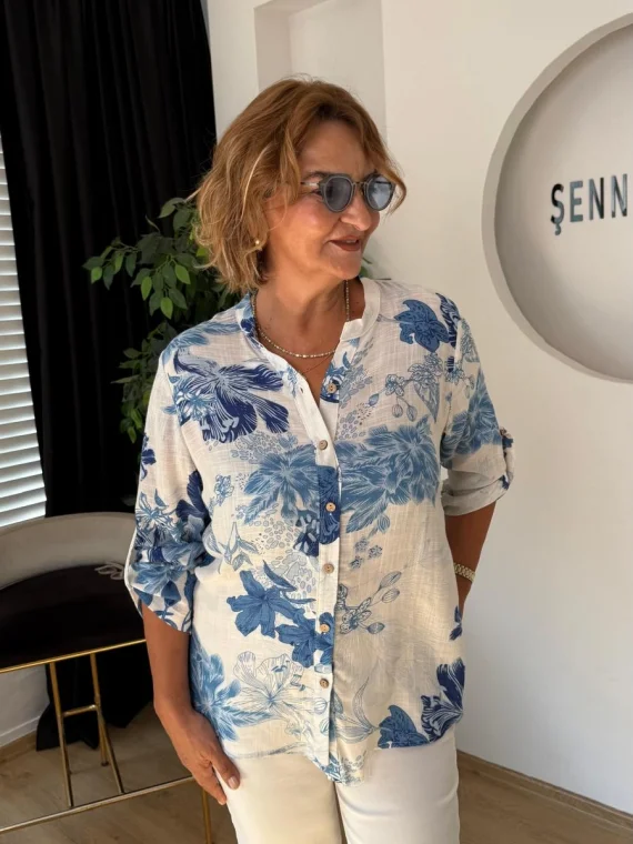 Mavi Çiçek Desenli Bluz 5181