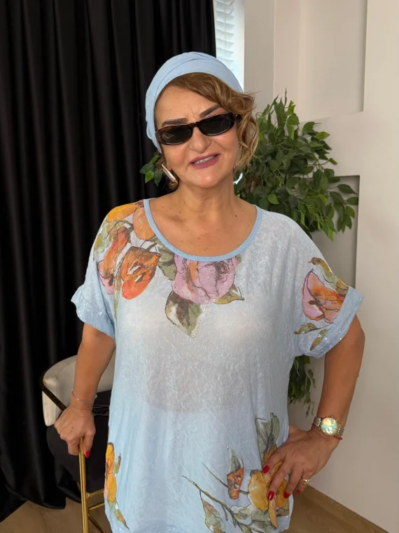 Mavi Desenli Şallı Bluz LDV