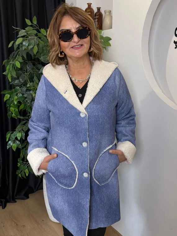 Mavi Kot Görünümlü İçi Kürklü Kaban 91544