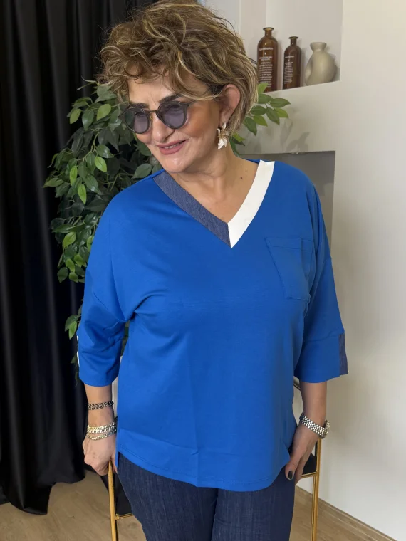 Mavi V Yaka Bluz 4569