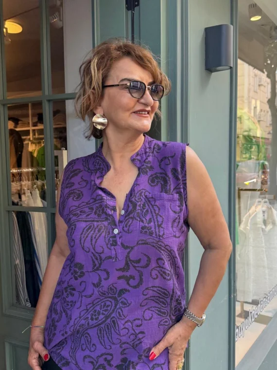 Mor Kolsuz Desenli Bluz Y2000-1