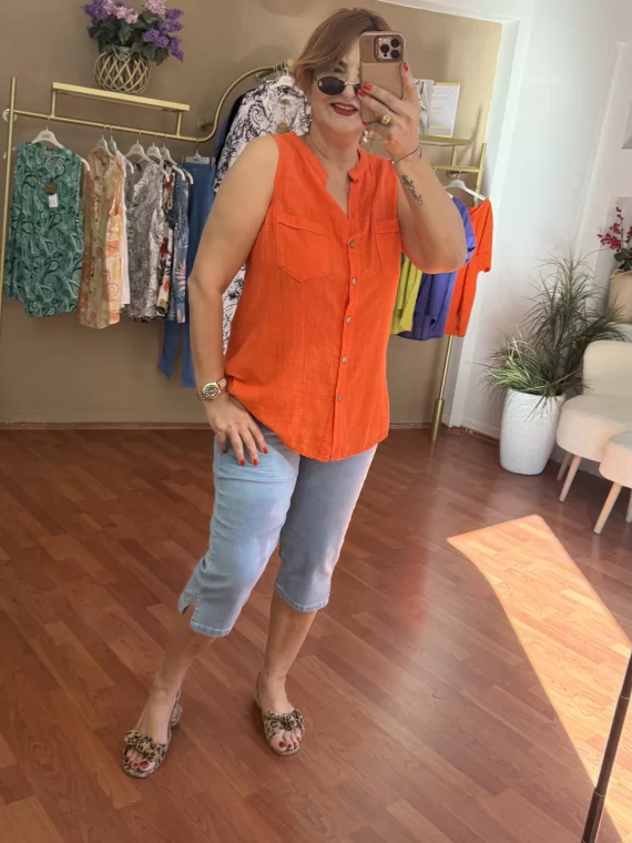 Oranj Askılı Sıfır Kol Bluz KG-25003