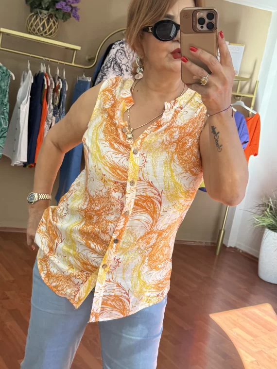 Oranj Desenli Kolsuz Bluz 0072