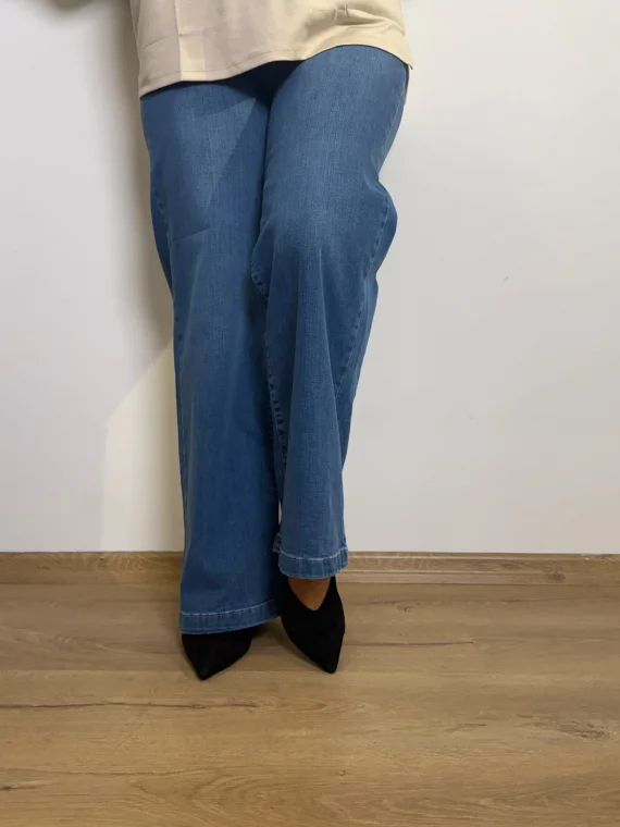 Orta Mavi Bol Paça Pantolon 8017