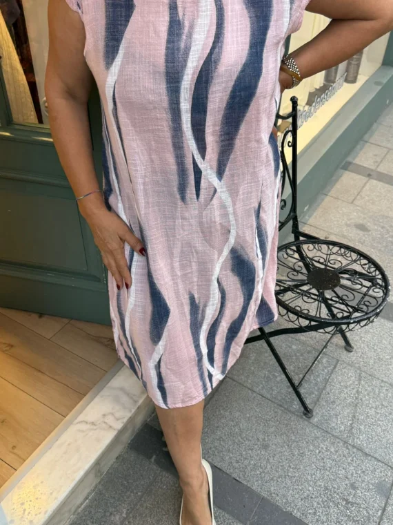 Pembe Dalga Desen Pamuklu Elbise 2793