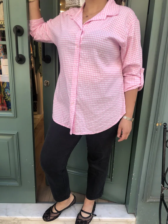 Pembe Ekose Desen Gömlek 6001