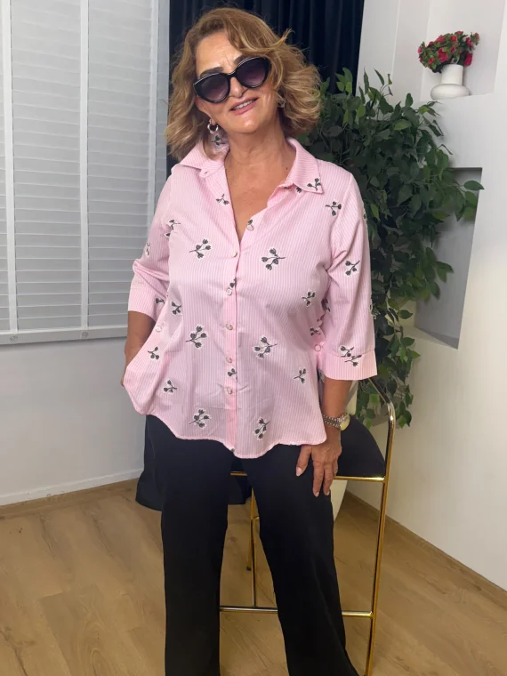 Pembe Nakışlı Gömlek 5551