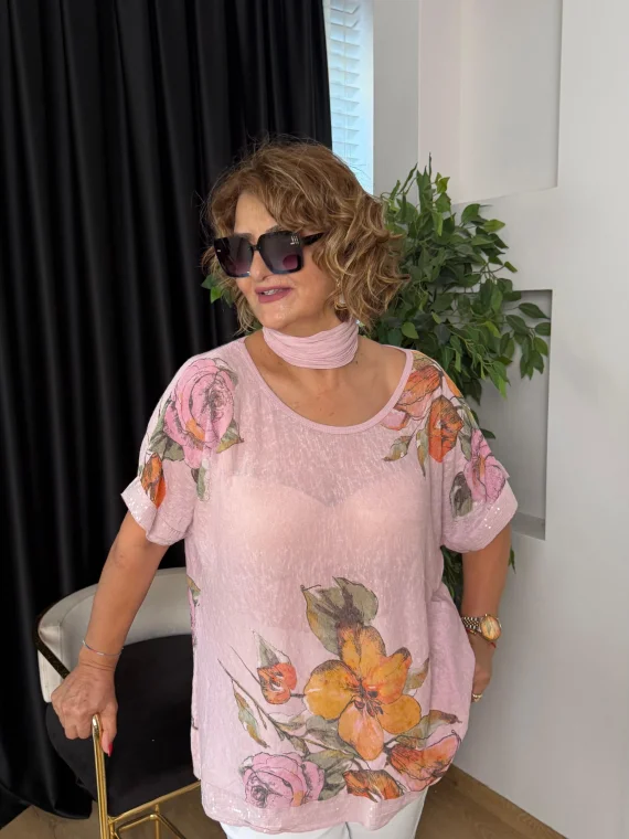 Pudra Desenli Şallı Bluz LDV