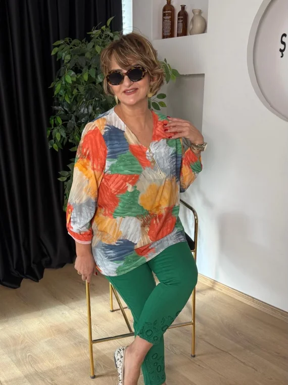 Renkli Krep Bluz 26-1180