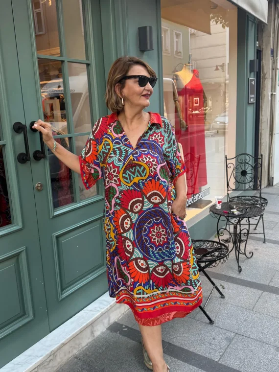 Saks Desenli Elbise BY124