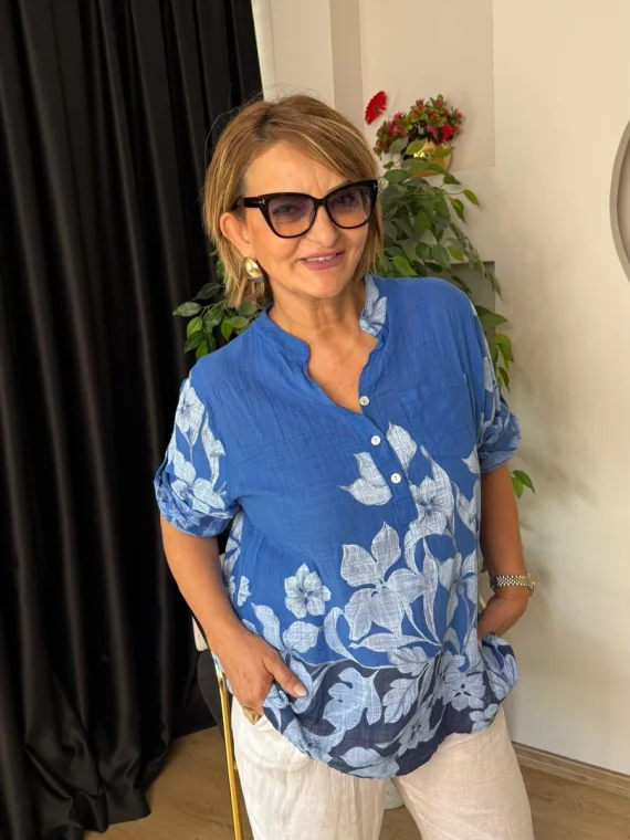 Saks Mavisi Desenli Bluz 15455-26