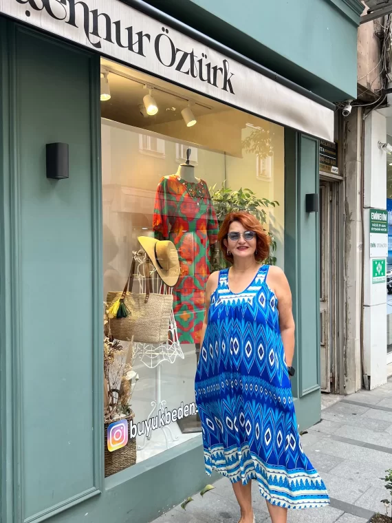 Saks Sırt Detaylı Elbise BY105