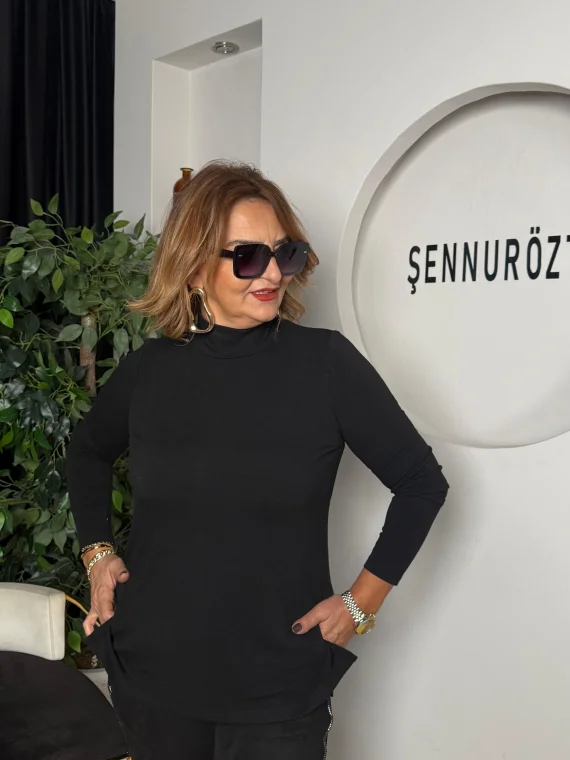 Siyah Basıc Yarım Yaka Balıkçı Kazak 202231