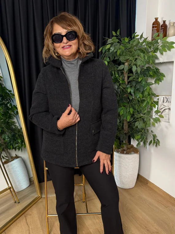 Siyah Cep Kapaklı Fermuarlı Kaban 91547