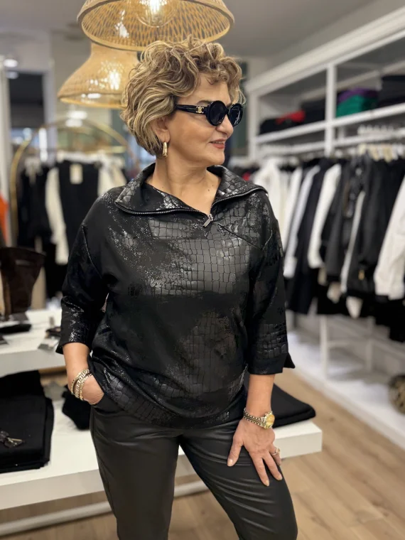 Siyah Desenli Bluz 000277-2