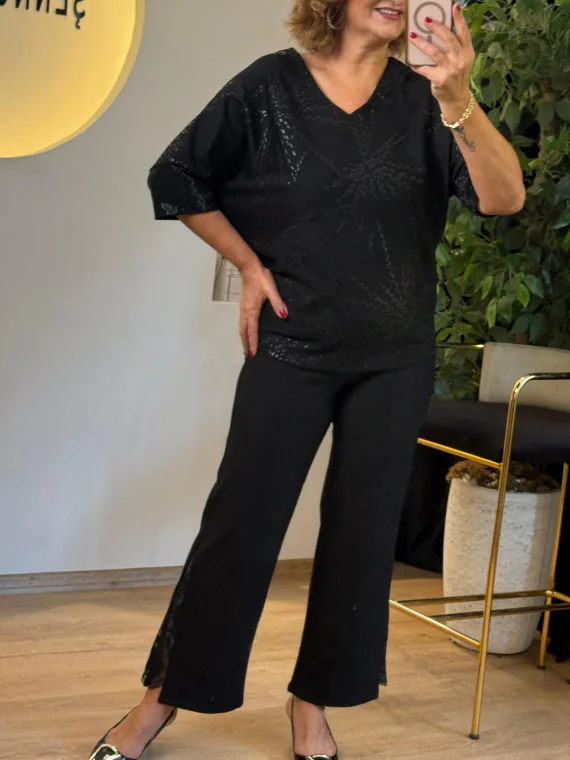 Siyah Desenli Bluz 000296