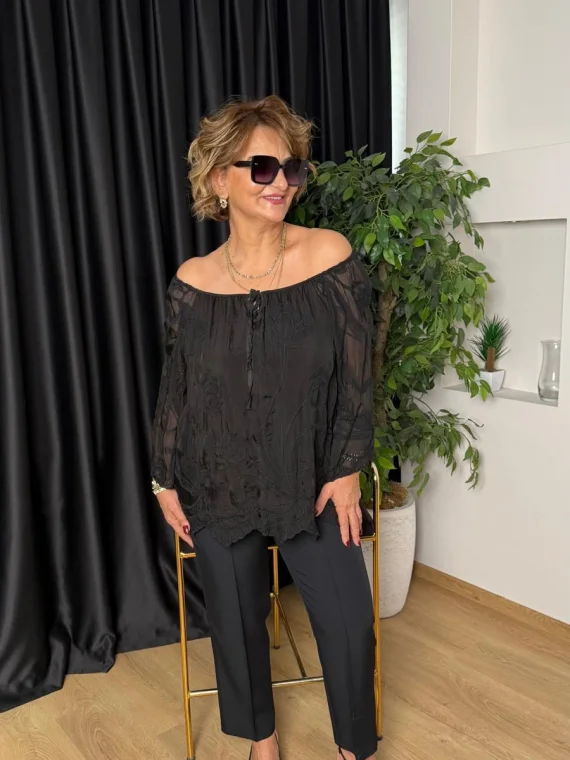 Siyah Desenli Bluz 1152