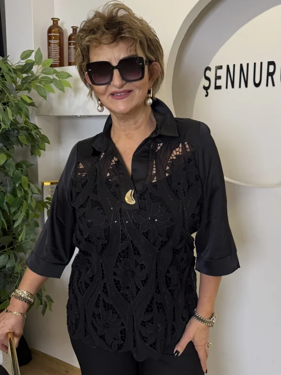 Siyah Desenli Bluz 5564