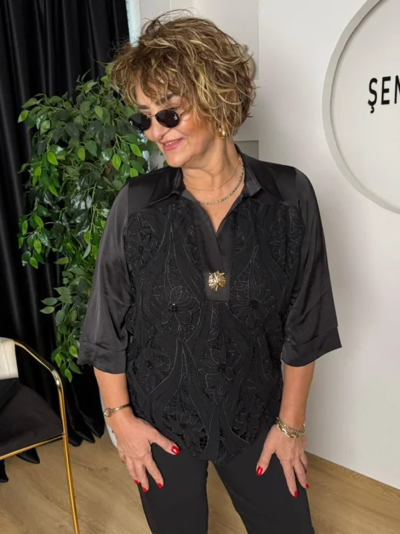 Siyah Desenli Bluz 5564