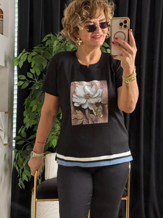 Siyah Desenli Bluz 5584