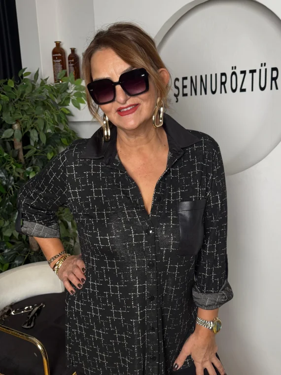 Siyah Desenli Örme Gömlek 10642