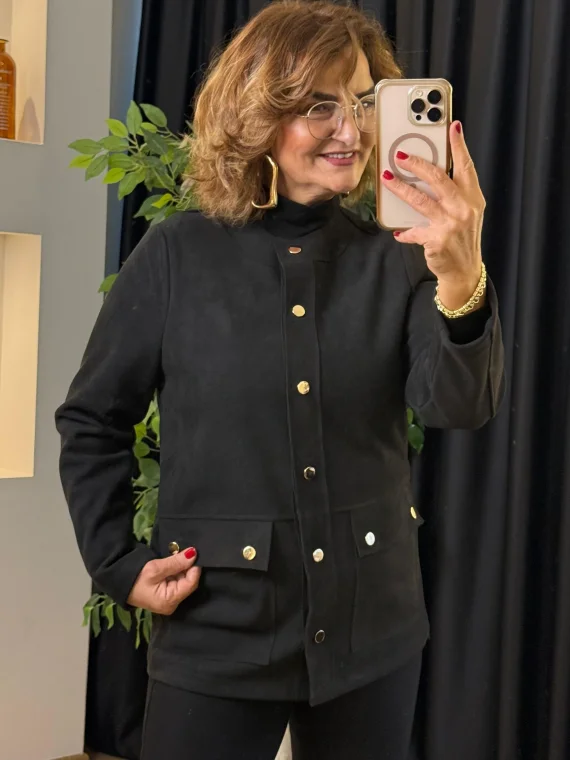 Siyah Düğmeli Süet Ceket 40254