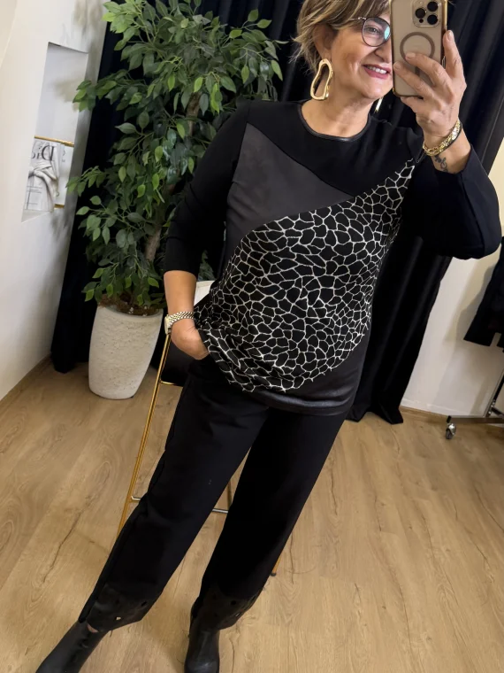 Siyah Garnili Deri Bluz 20707