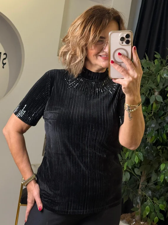 Siyah Kadife Bluz 9201