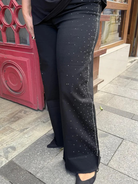 Siyah Kanvas Taşlı Pantolon 3320