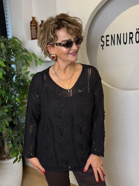 Siyah Merserize Triko Bluz 1150