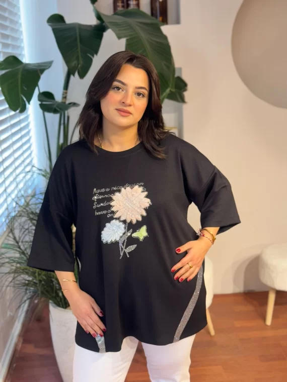 Siyah Taş Desenli Bluz 6733