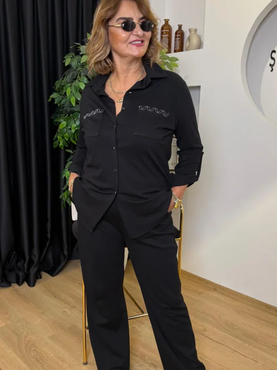 Siyah Taş Desenli Gömlek 7003