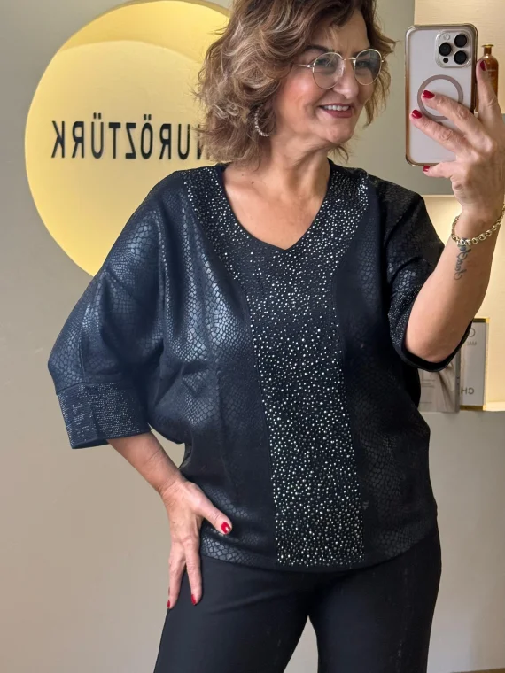Siyah Taşlı Bluz 000312