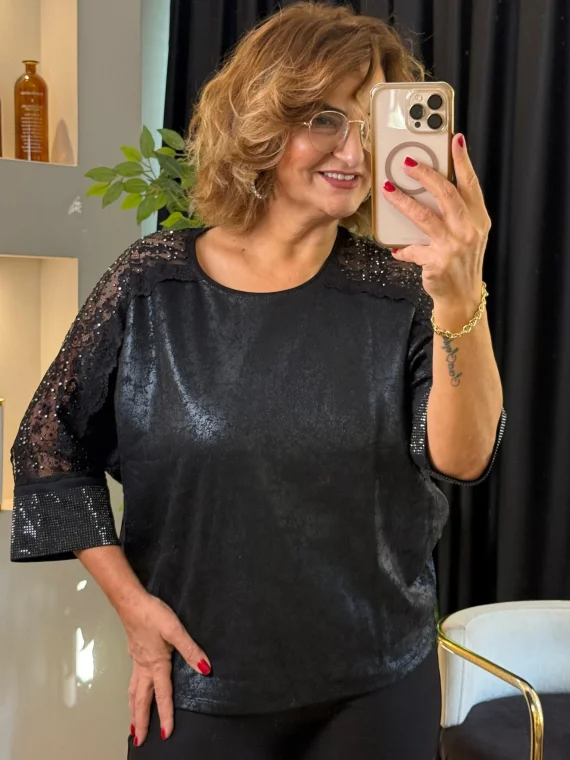 Siyah Taşlı Bluz 000329