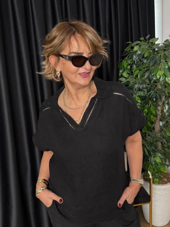 Siyah V Yaka Bluz 18231