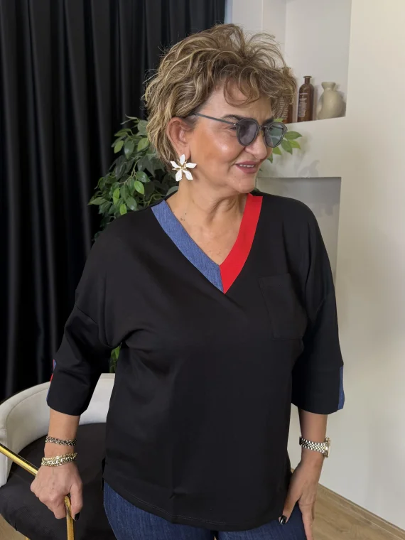 Siyah V Yaka Bluz 4569