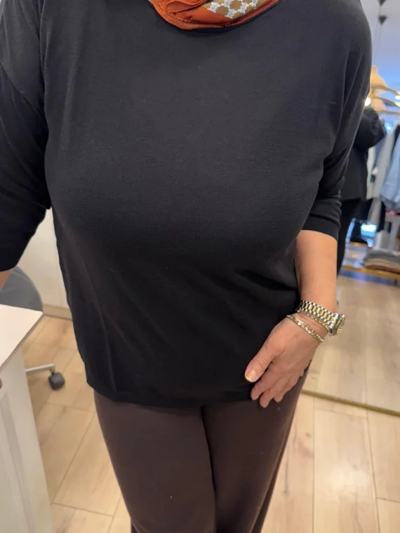 Siyah Yuvarlak Yaka Merserize Triko 1303