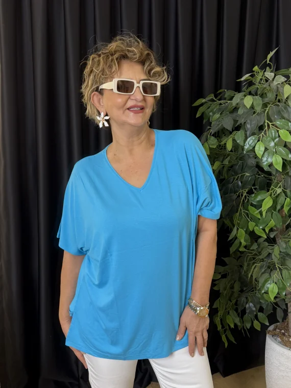 Turkuaz V Yaka Bluz 612