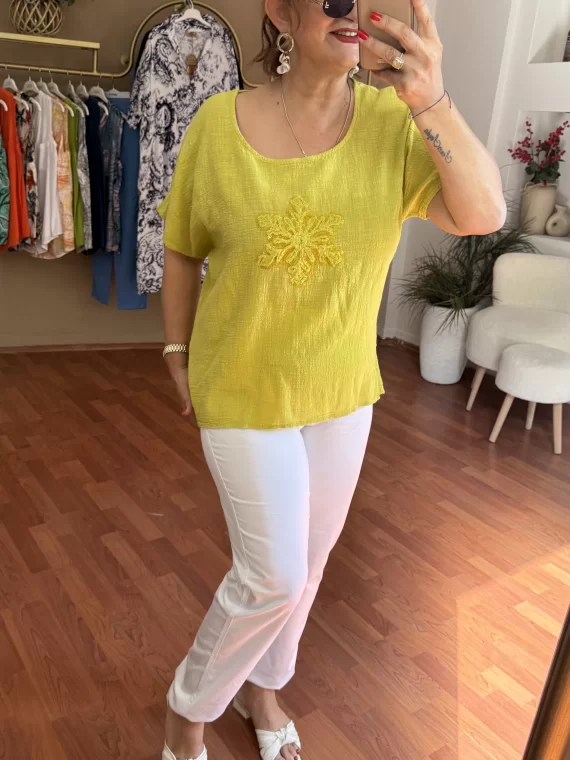 Yağ Yeşili Pullu Bluz V-717