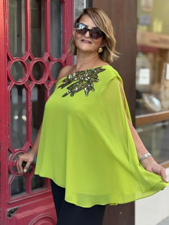 Yeşil Pul Detaylı Bluz 26YB3550