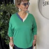 Yeşil V Yaka Bluz 4569
